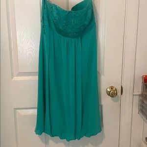 Strapless Aqua/ Teal Beaded Cocktail Dress